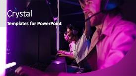  Presentation with club - Slide set having team-of-cheerful-professional-gamers background and a wine colored foreground