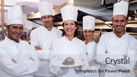  Presentation with kitchen - PPT theme consisting of team of chefs background and a lemonade colored foreground