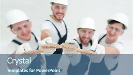 Presentation with global team workers - Theme enhanced with team of construction workers looking background and a ocean colored foreground