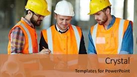  Presentation with global team workers - PPT layouts having team of construction workers wearing background and a coral colored foreground