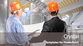  Presentation with construction work - Amazing presentation theme having team of construction workers backdrop and a gray colored foreground