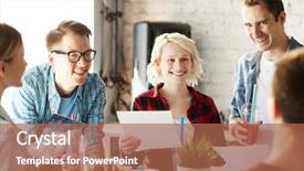  Presentation with team meeting - PPT theme consisting of team of creative business professionals background and a coral colored foreground