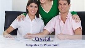  Presentation with theory - Amazing PPT theme having team of design students learning color theory with tablet computer at desk backdrop and a sky blue colored foreground