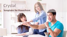  Presentation with project - Slide set consisting of team of designers discussing new interior project background and a lemonade colored foreground