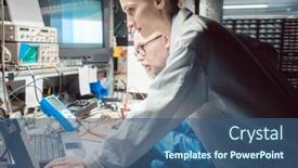  Presentation with product development - Slide set with team-of-development-engineers-designing background and a ocean colored foreground