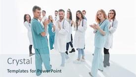  Presentation with joint - Presentation theme with team-of-diverse-doctors-applauding background and a lemonade colored foreground