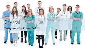  Presentation with diverse medical - Slides featuring team-of-diverse-medical-professionals background and a light blue colored foreground