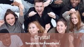  Presentation with diverse people - Slide set with team-of-diverse-young-people background and a coral colored foreground