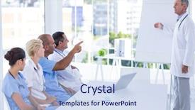  Presentation with meeting a doctor - Presentation featuring team of doctor during meeting background and a sky blue colored foreground