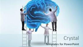  Presentation with human brain - Colorful slide deck enhanced with team of doctors examining human brain backdrop and a sky blue colored foreground