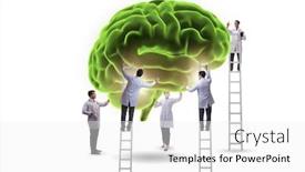  Presentation with human brain - Beautiful PPT theme featuring team of doctors examining human brain backdrop and a white colored foreground