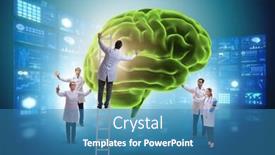  Presentation with human brain - Slide set enhanced with team of doctors examining human brain background and a teal colored foreground