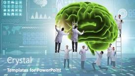  Presentation with human brain - Colorful presentation enhanced with team of doctors examining human brain backdrop and a teal colored foreground