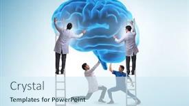  Presentation with human brain - Presentation design enhanced with team-of-doctors-examining-human background and a sky blue colored foreground