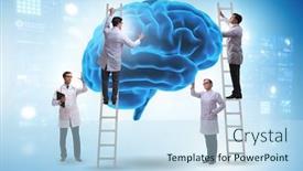 Presentation with human brain - Beautiful slide deck featuring team-of-doctors-examining-human backdrop and a sky blue colored foreground