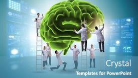  Presentation with human brain - Slide set featuring team-of-doctors-examining-human background and a teal colored foreground