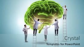  Presentation with human brain - Presentation theme enhanced with team-of-doctors-examining-human background and a light blue colored foreground