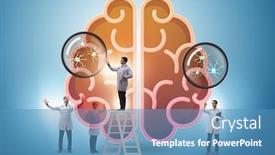  Presentation with human brain - Slide deck with team-of-doctors-examining-human background and a teal colored foreground