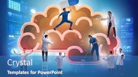  Presentation with human brain - Audience pleasing slide deck consisting of team-of-doctors-examining-human backdrop and a teal colored foreground