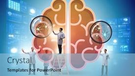  Presentation with human brain - Colorful presentation theme enhanced with team-of-doctors-examining-human backdrop and a light blue colored foreground