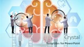  Presentation with human brain - Audience pleasing presentation theme consisting of team-of-doctors-examining-human backdrop and a cool aqua colored foreground