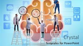  Presentation with human brain - Presentation theme featuring team-of-doctors-examining-human background and a light blue colored foreground