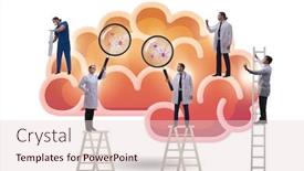  Presentation with human brain - Amazing presentation theme having team-of-doctors-examining-human backdrop and a lemonade colored foreground