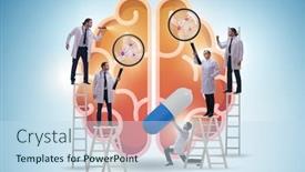  Presentation with human brain - Slides having team-of-doctors-examining-human background and a sky blue colored foreground