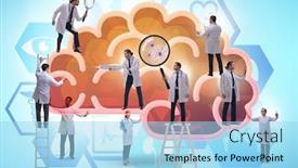  Presentation with human brain - Slide set with team-of-doctors-examining-human background and a light blue colored foreground