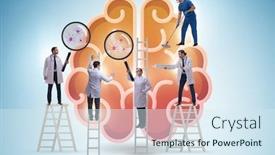  Presentation with human brain - Cool new PPT theme with team-of-doctors-examining-human backdrop and a sky blue colored foreground