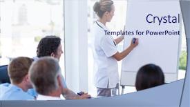  Presentation with team meeting - Colorful slide set enhanced with team of doctors having brainstorming backdrop and a  colored foreground