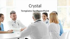  Presentation with team meeting - Colorful slide deck enhanced with team of doctors having meeting backdrop and a white colored foreground