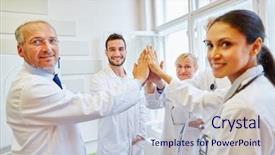  Presentation with nursing teamwork - PPT theme having team of doctors high five background and a  colored foreground