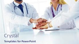  Presentation with team hands - PPT layouts enhanced with team-of-doctors-putting-hands background and a sky blue colored foreground