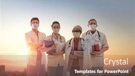  Presentation with 2019 - Slides with team-of-doctors-wearing-facemasks background and a violet colored foreground