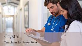  Presentation with nurse team - Slide set featuring team-of-doctors-working-together background and a coral colored foreground