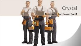  Presentation with team leader - PPT theme consisting of team-of-electricians-holding-cables background and a coral colored foreground