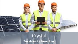  Presentation with photovoltaic - PPT theme enhanced with team-of-engineers-wearing-reflective background and a gray colored foreground
