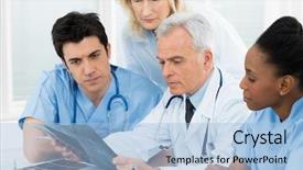  Presentation with team - PPT theme consisting of team of experts doctors examining background and a light blue colored foreground