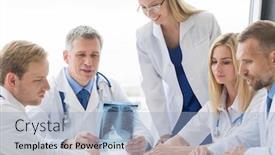  Presentation with team meeting - Cool new presentation design with team-of-experts-doctors-examining backdrop and a light blue colored foreground