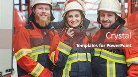  Presentation with fire fighters - Colorful slide deck enhanced with team-of-fire-fighters-looking backdrop and a red colored foreground