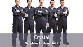  Presentation with auto - Cool new presentation theme with team-of-five-auto-mechanic backdrop and a dark gray colored foreground