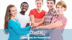  Presentation with team hands - Colorful theme enhanced with team of friends showing unity backdrop and a teal colored foreground