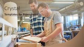 Presentation with wood joinery - Beautiful presentation design featuring team-of-furniture-makers-controls backdrop and a coral colored foreground