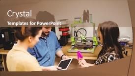  Presentation with using digital tablet - Slide set consisting of team of graphic designers interacting using digital tablet in office background and a coral colored foreground