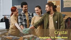  Presentation with team - Slide set consisting of team-of-happy-and-helpful background and a tawny brown colored foreground