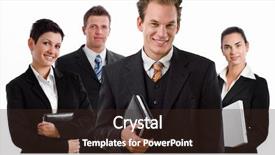  Presentation with five business people standing together and smiling - Amazing slides having team of happy business people backdrop and a  colored foreground