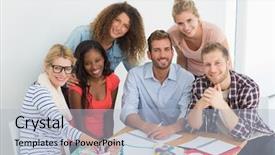  Presentation with multiracial team of young doctors stacking hands - PPT theme featuring team of happy young designers background and a  colored foreground