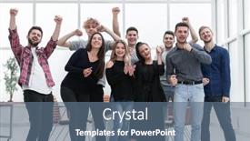  Presentation with new office - PPT theme consisting of team-of-happy-young-people background and a ocean colored foreground