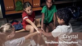  Presentation with team kids - Slides featuring team-of-kids-team-doing background and a violet colored foreground